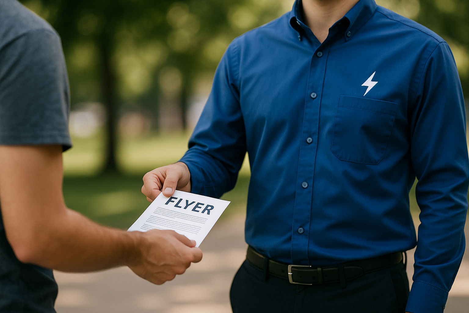 Professional brand ambassadors at a tax prep company booth engaging with customers at a busy street market, demonstrating face-to-face marketing effectiveness